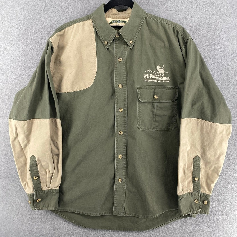 Bob Allen Shooting Shirt Mens L‎ Green Elk Foundation Shoulder Patch